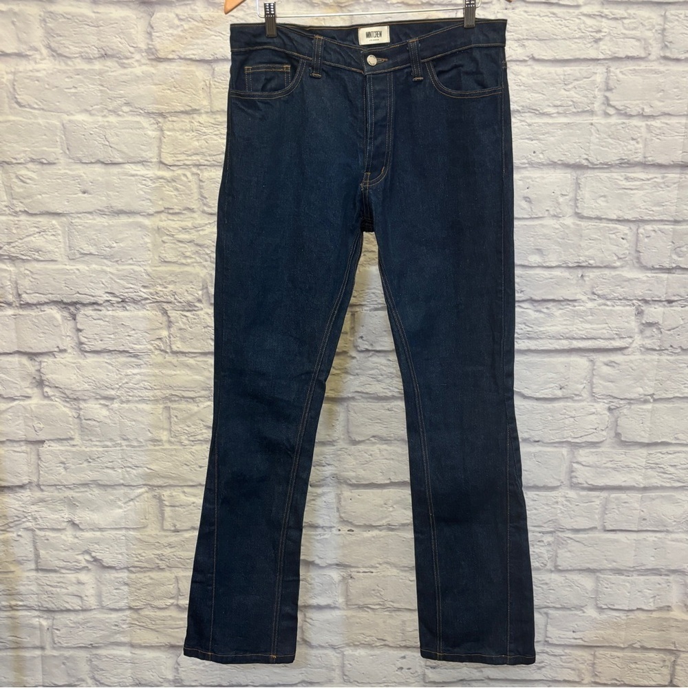 Mint Crew 34x32.5 Bootcut Men’s Jeans Dark Indigo Button Fly Made In USA